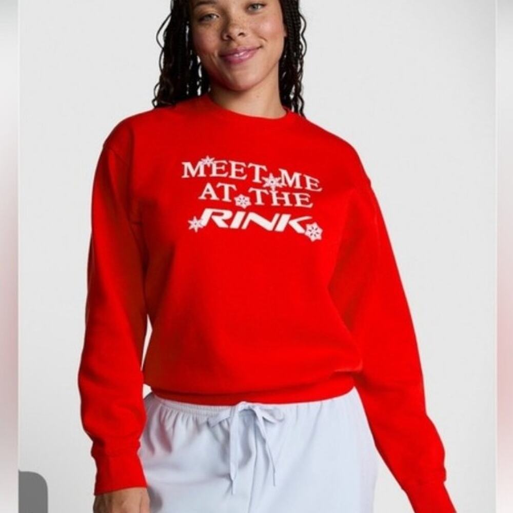 Victoria's Secret Pink Sweatshirt “Meet Me At The Rink” Red Snowflake Size XL